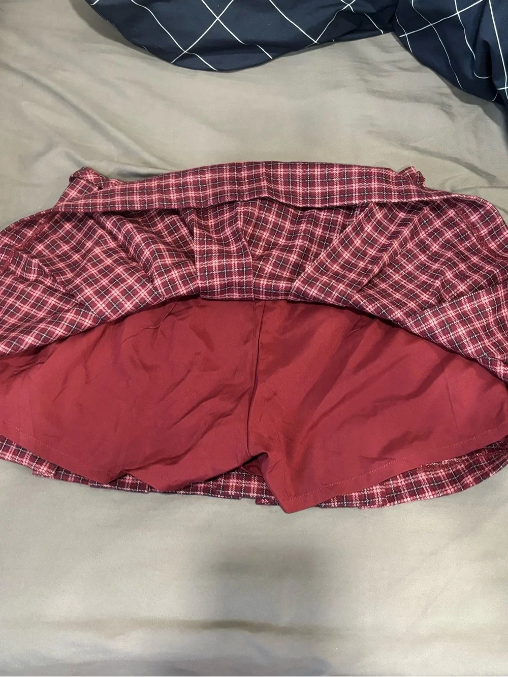 Hollister- High-Waist Burgundy Plaid Mini Skirt